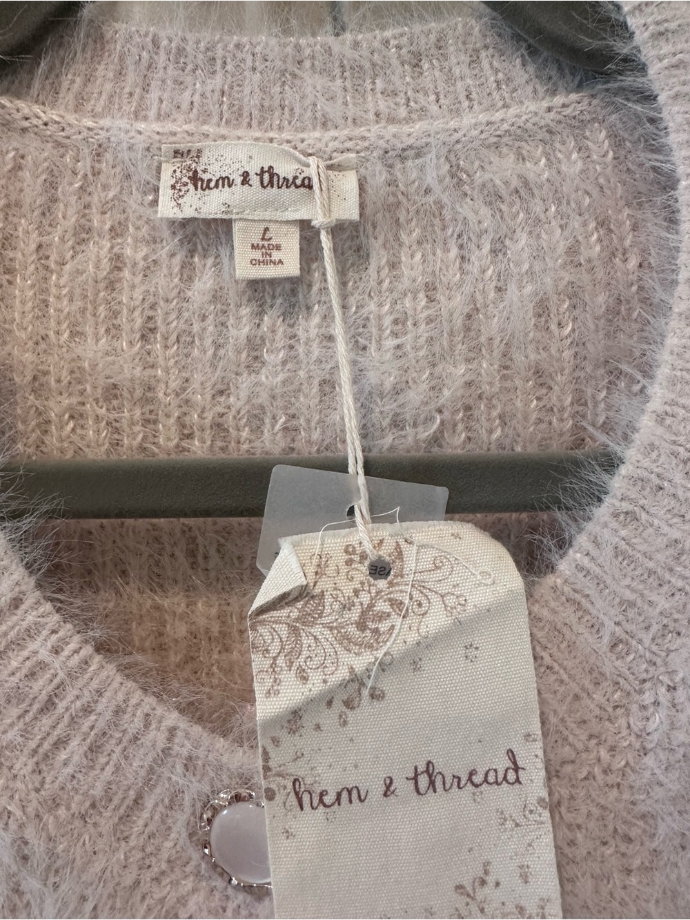 NWT Hem & Thread Soft Fuzzy Button-Up Cardigan in Light Blush - Picture 3 of 4